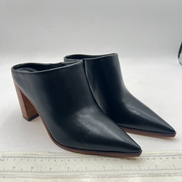 FOWT Black Pointed Toe Slip On Mules Stacked Block High Heel Sandal Proms Shoes - Picture 4 of 8